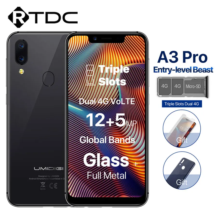 UMIDIGI A3 Pro Android 8 1 5 7 ''HD 19:9 полный Экран 3 Гб оперативной памяти 32 встроенной 4 ядра