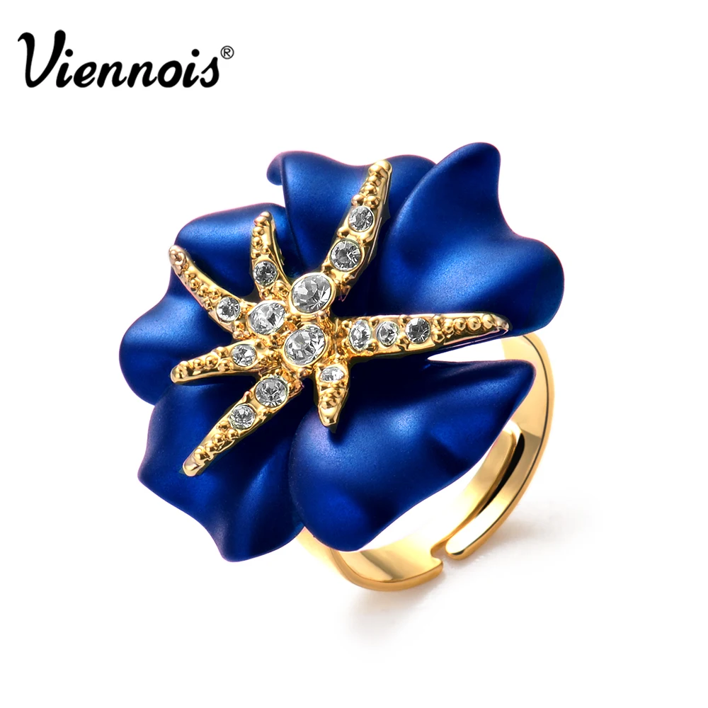 Viennois Позолоченный Звездная Ночь Цветок Коктейль Кольцо Роскошные Кристаллы