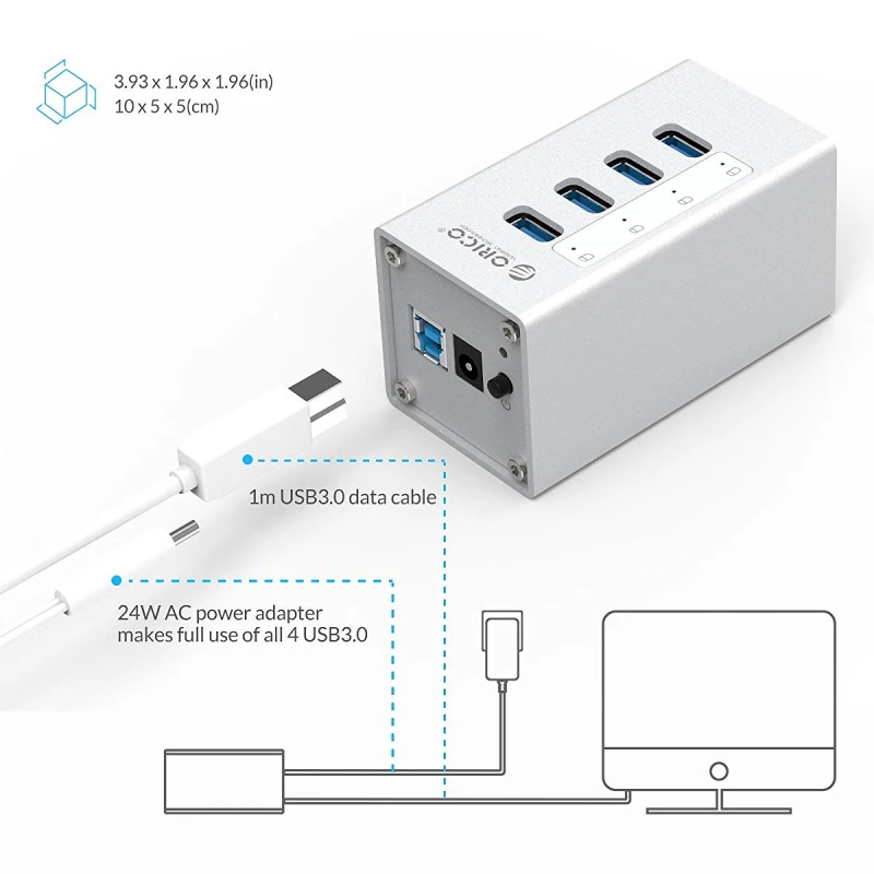 ORICO алюминиевый 4 порта USB 3 0 концентратор Высокоскоростной 5 Гбит/с Мульти