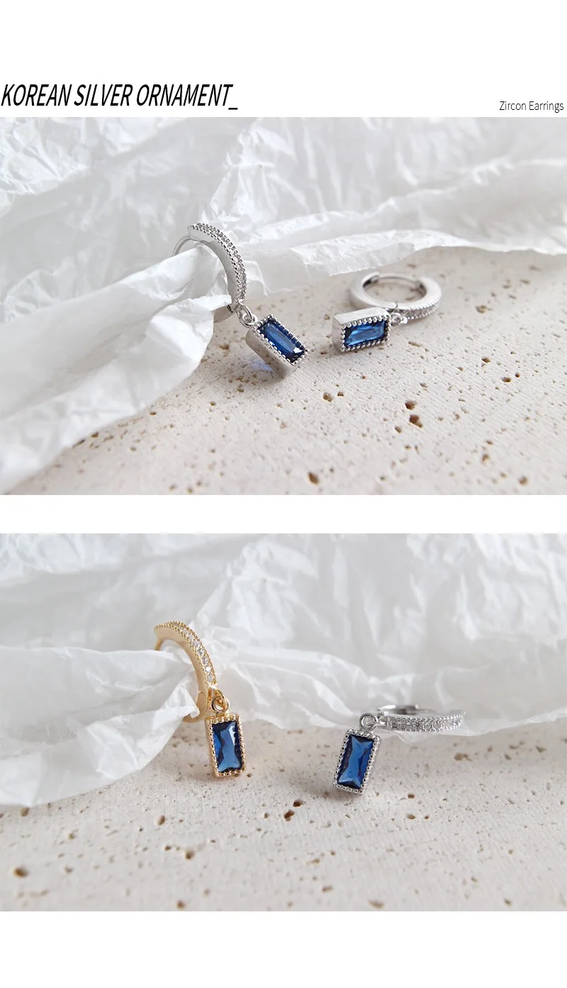 Серьги из стерлингового серебра S925, гладкие, минималистичные, с синим цирконием, Длинные Кольца для ушей, кость для ушей, сладкие, дикие, женские серебряные ювелирные изделия для ушей