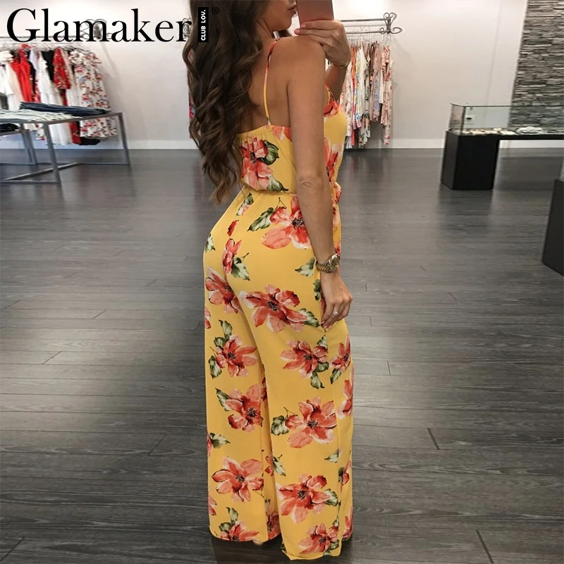 Женский полосатый комбинезон Glamaker летний длинный с глубоким v образным вырезом