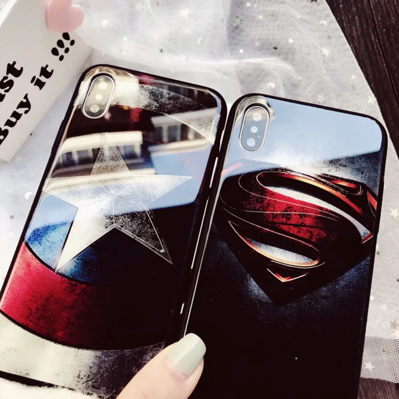 Marvel Phone Cases Superman Captain America Iron Man Tempered Glass TP for iPhone 5 5S SE 6 6S 7 8 X Plus XS MAX XR XSMax Case |