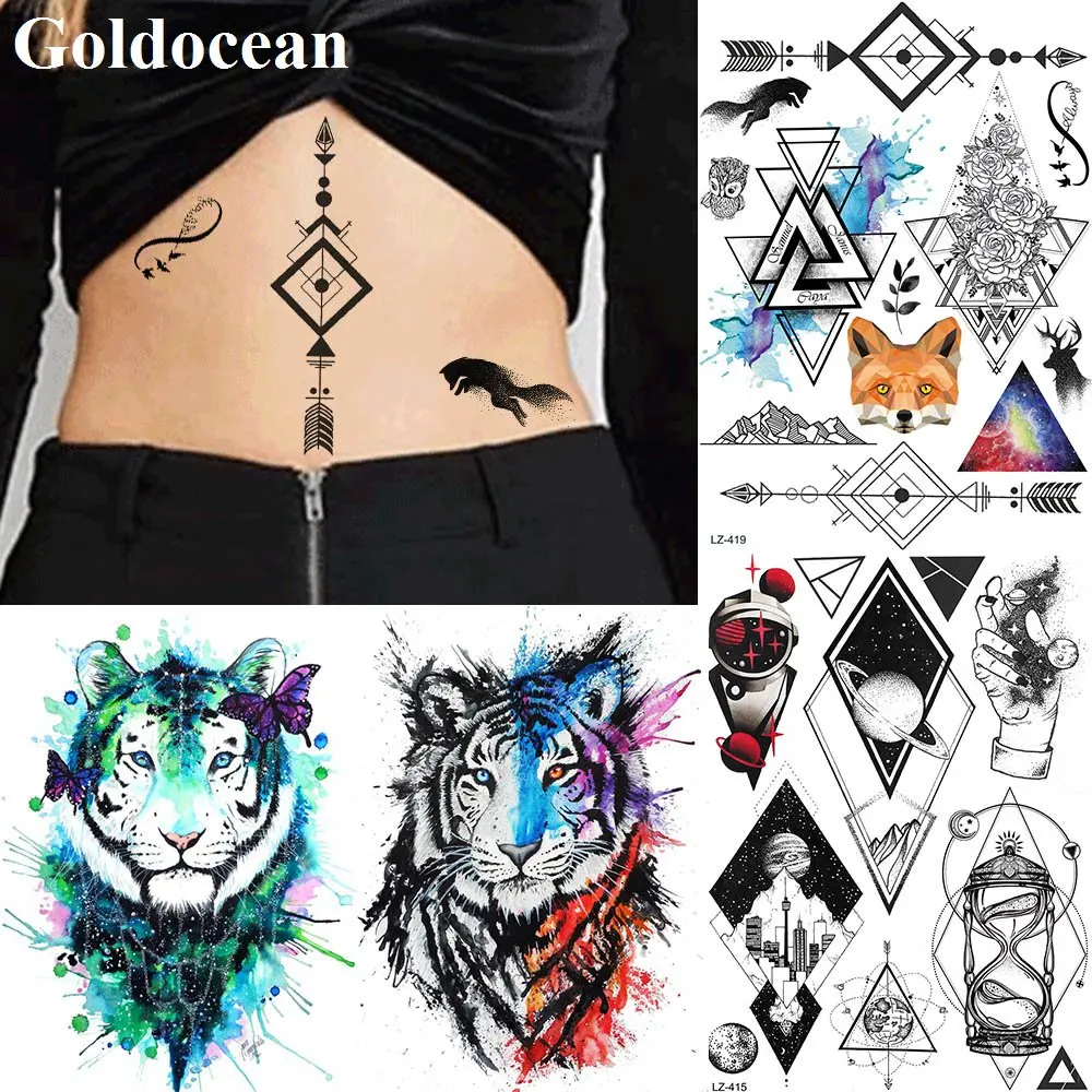 

Цепочки на талию, Геометрическая Черная стрела, якорь, искусственные татуировки, наклейки, женские руки, волк, временная татуировка, боди-ар...