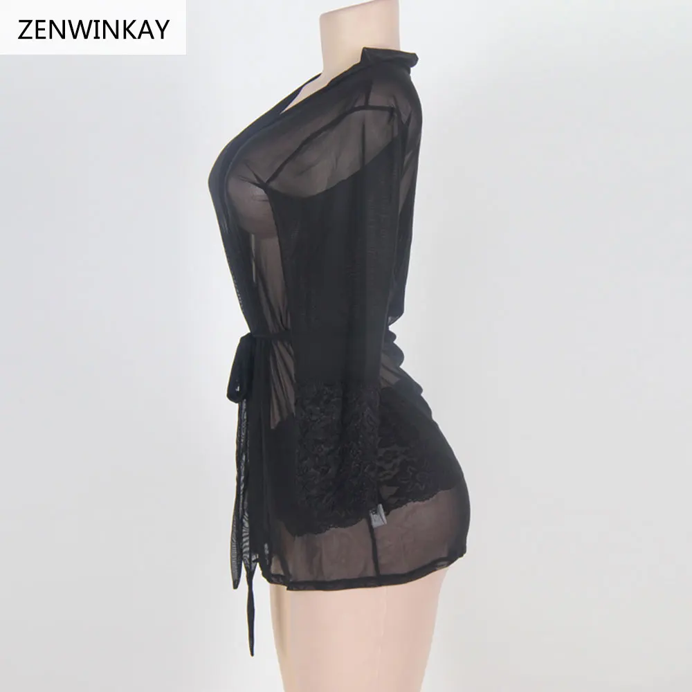 Женская Прозрачная сорочка с длинным рукавом сексуальная ночная рубашка размера