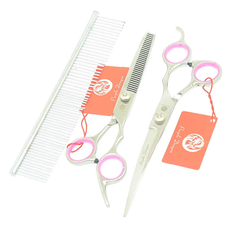 Purple Dragon 7.0" Dog Grooming Scissors Stainless Steel Pet Straight Curved Cutting Thinning Shears Dog Hair Trimmer LZS0754
