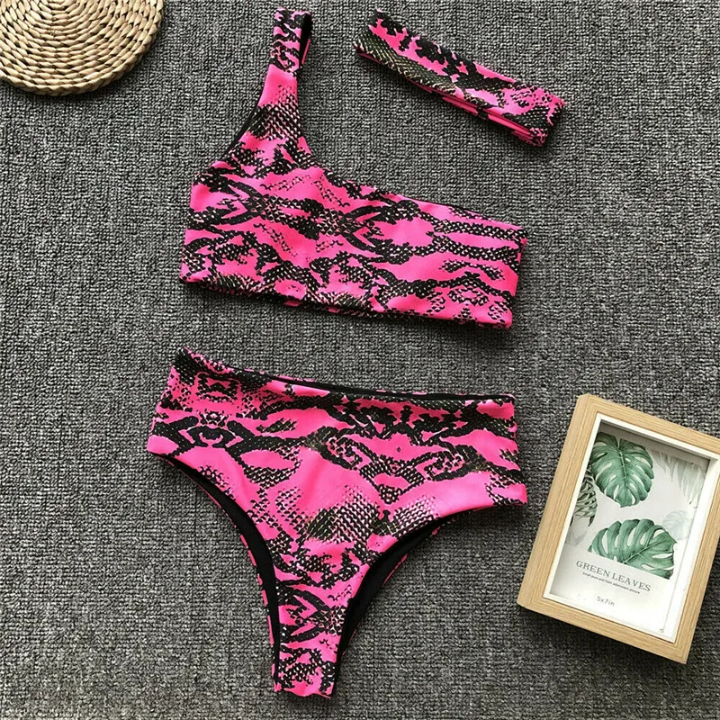 

Women Bikini Snakeskin Print High Waist Bikini Set Swimwear Swimsuit Ladies Beachwear Bathing Suit Two Piece Swim Suit Biquini