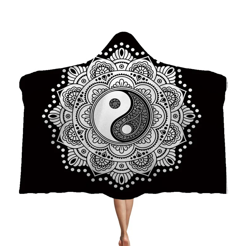 7 Плед с рисунком мандалы с капюшоном, Tai Chi, утепленное теплое одеяло, s, Удобный флисовый плащ, Волшебная Одежда для сиесты, семейные одеяла для детей, Прямая поставка - Цвет: 7