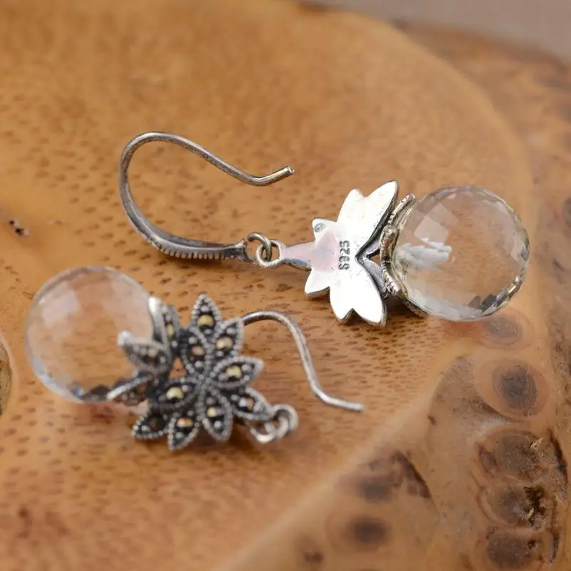 Серьги из тайского серебра ручной работы с круглыми бусинами | Украшения и