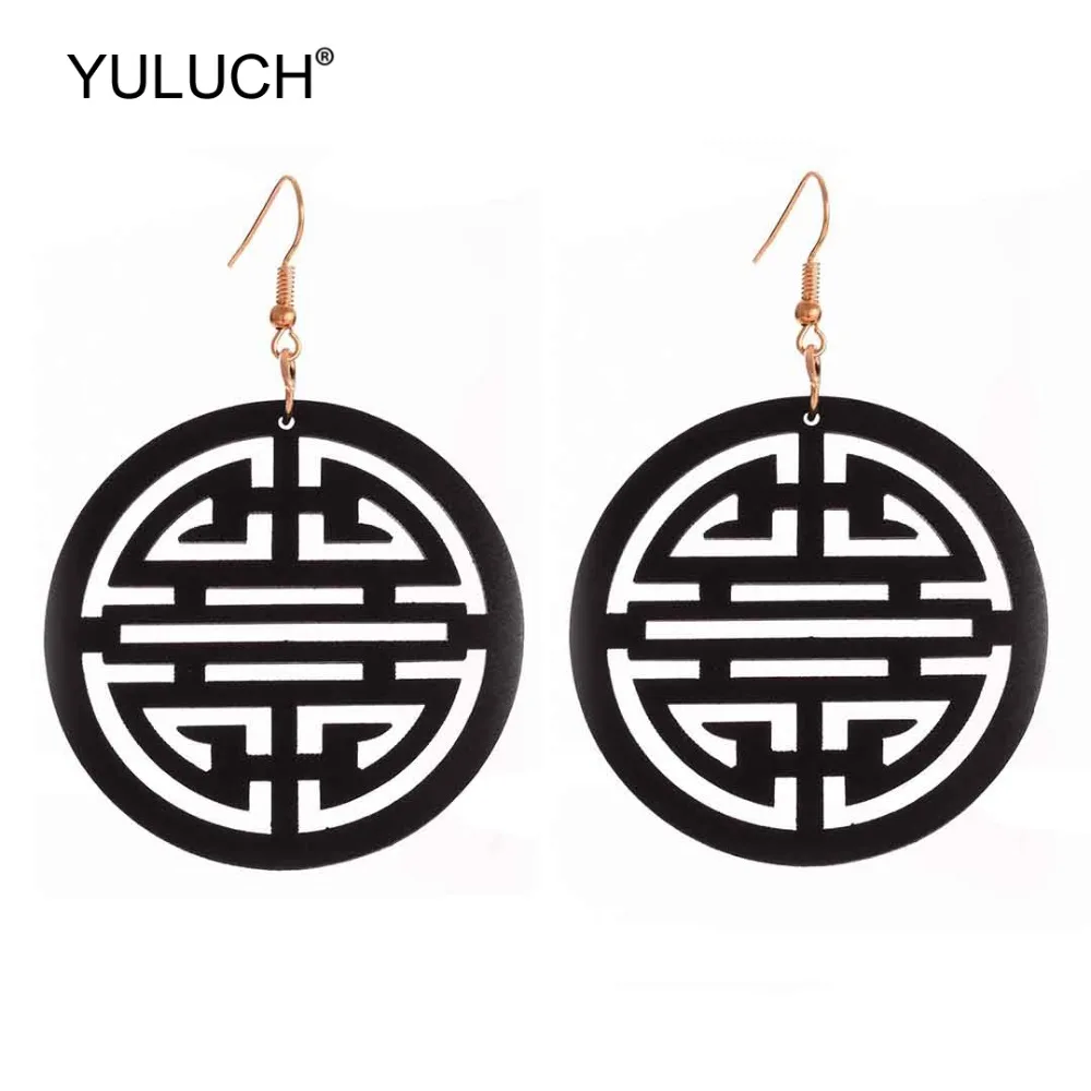 YULUCH 2019 5 цветов круглые деревянные полые этнические Винтажные висячие серьги
