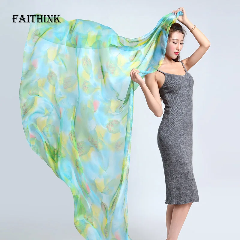 [FAITHINK] высококачественный Женский Шелковый дизайнерский шарф в виде листа