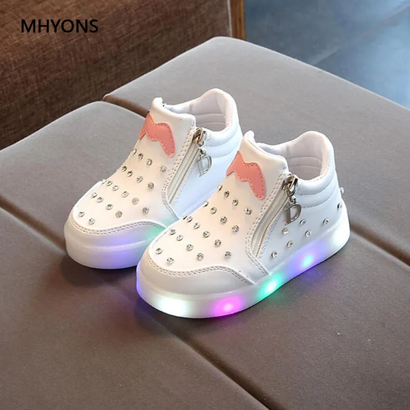 MHYONS 2018 Kids Shoes Lovely Princess Boys Girls Boots Cartoon Children Casual Fashion LED Light Baby Sneakers | Детская одежда и