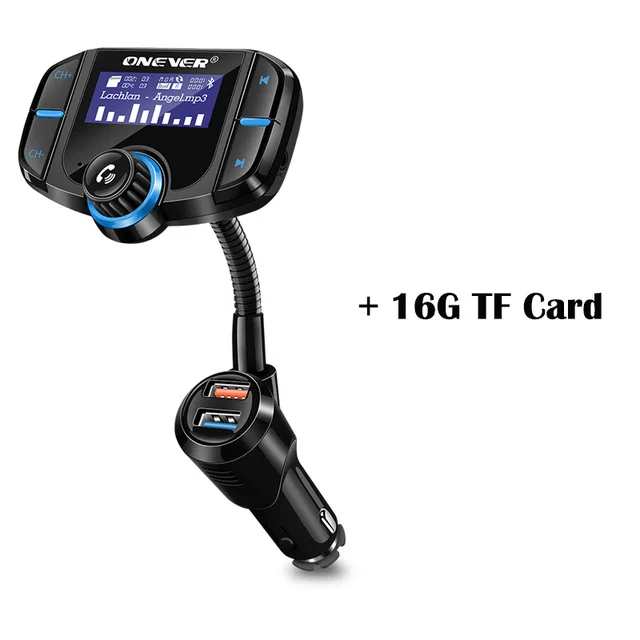 with 16G TF card Onever FM передатчик 2 порта QC 3,0 быстрое зарядное устройство Bluetooth Handsfree автомобильный комплект модулятор 1,65 ''экран MP3 плеер Поддержка Siri - Название цвета: with 16G TF card