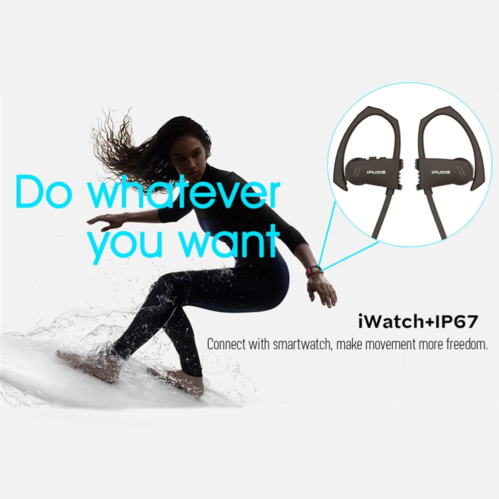 IPUDIS IP67 водонепроницаемые Bluetooth наушники с шумоподавлением Спортивные