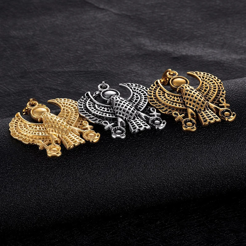 Hip Hop Rock Titanium Steel Egypt Ankh Cross Eagle Horus Pendants &amp Necklace for Men Jewelry Gold Silver Color Black | Украшения и
