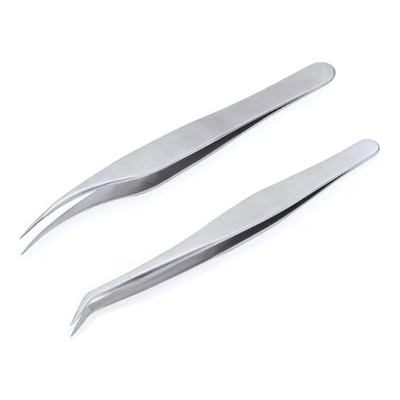 

2pcs New Dolphine Style Tweezer Stainless Steel Curved + Straight 3D 9D Eyelash Extension Tweezers Eyebrow Makeup Tool