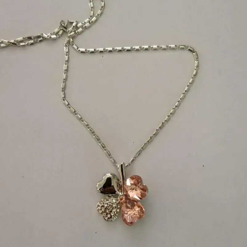 silver light pink Австрийский Кристалл, 4 четырехлистных листа клевера, подвески, качественные модные ювелирные изделия, Прямая, подвески, женские аксессуары - Окраска металла: silver light pink
