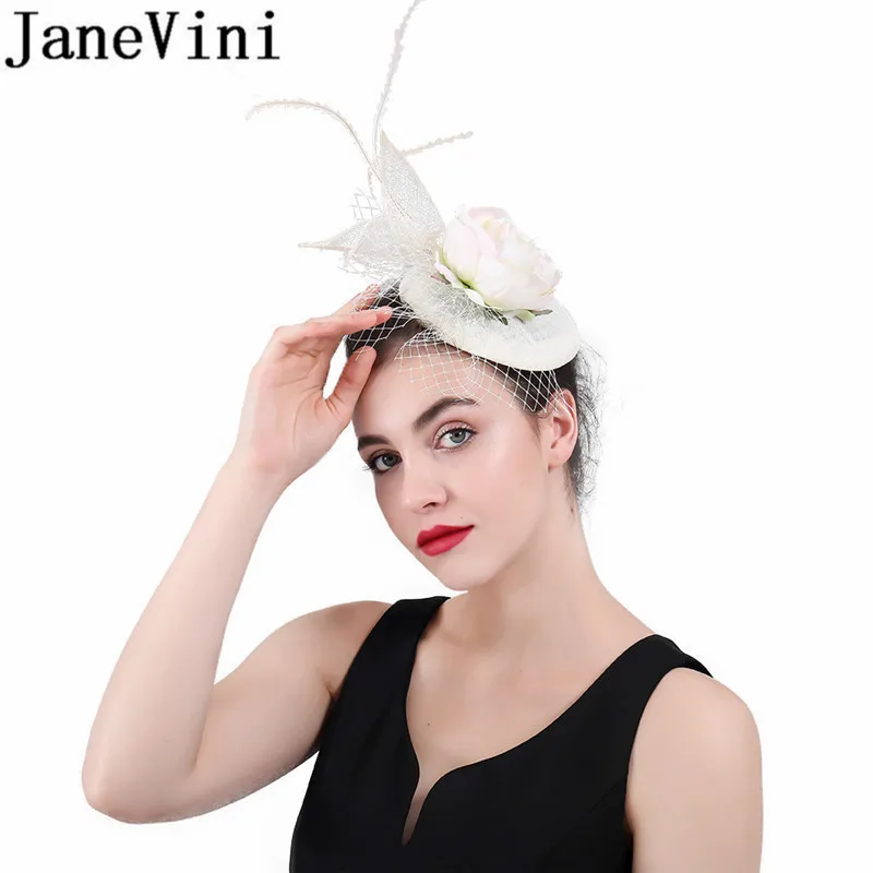 Женская Свадебная шляпка JaneVini бежевая заколка для волос с искусственным цветком
