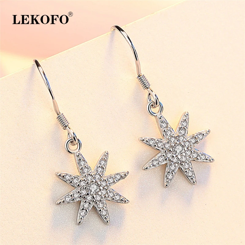 LEKOFO New Fashion Flower Crystal Drop Earrings Korean Wild Sexy Hipster Simple Ear Jewelry 925 Sterling Silver Dangle Earring | Украшения