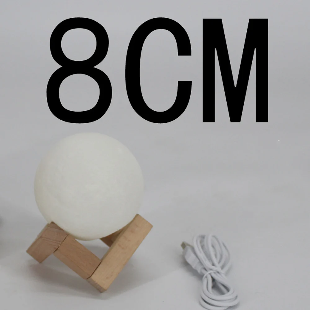 8cm Удобная перезаряжаемая лампа с 3D принтом в виде Луны, 2 цвета, сенсорный выключатель для спальни, книжный шкаф, Ночной светильник, домашний декор, креативный подарок - Испускаемый цвет: 8cm