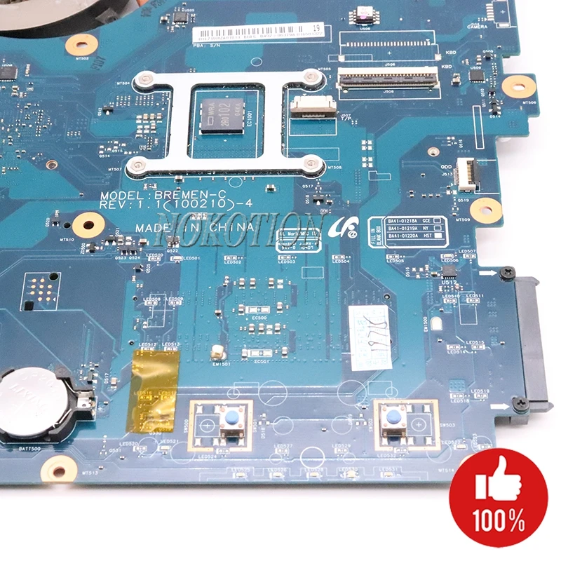 NOKOTION BREMEN-C для Samsung R540 NP-R540 Материнская плата ноутбука HM55 DDR3 Бесплатный процессор +