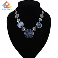 trendy necklace for women fashion jewelry zinc alloy ancient silver plated natural shell print flower enamel charm necklace