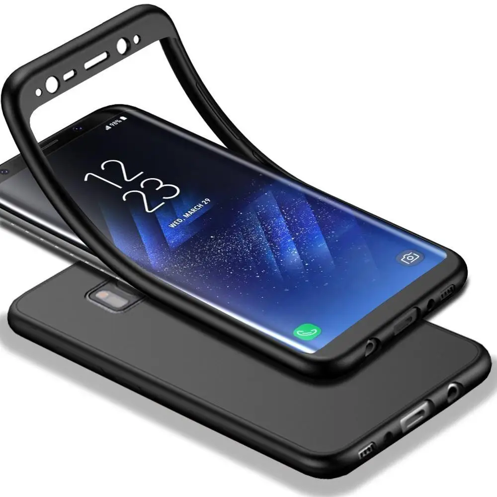Black Litboy 360 градусов полное покрытие чехол для samsung Galaxy Note 9 8 S8 S9 плюс S7 край J3 J5 J7 A3 A5 A7 A6 A9 J4 J6 мягкого силикона с откидной крышкой - Цвет: Black