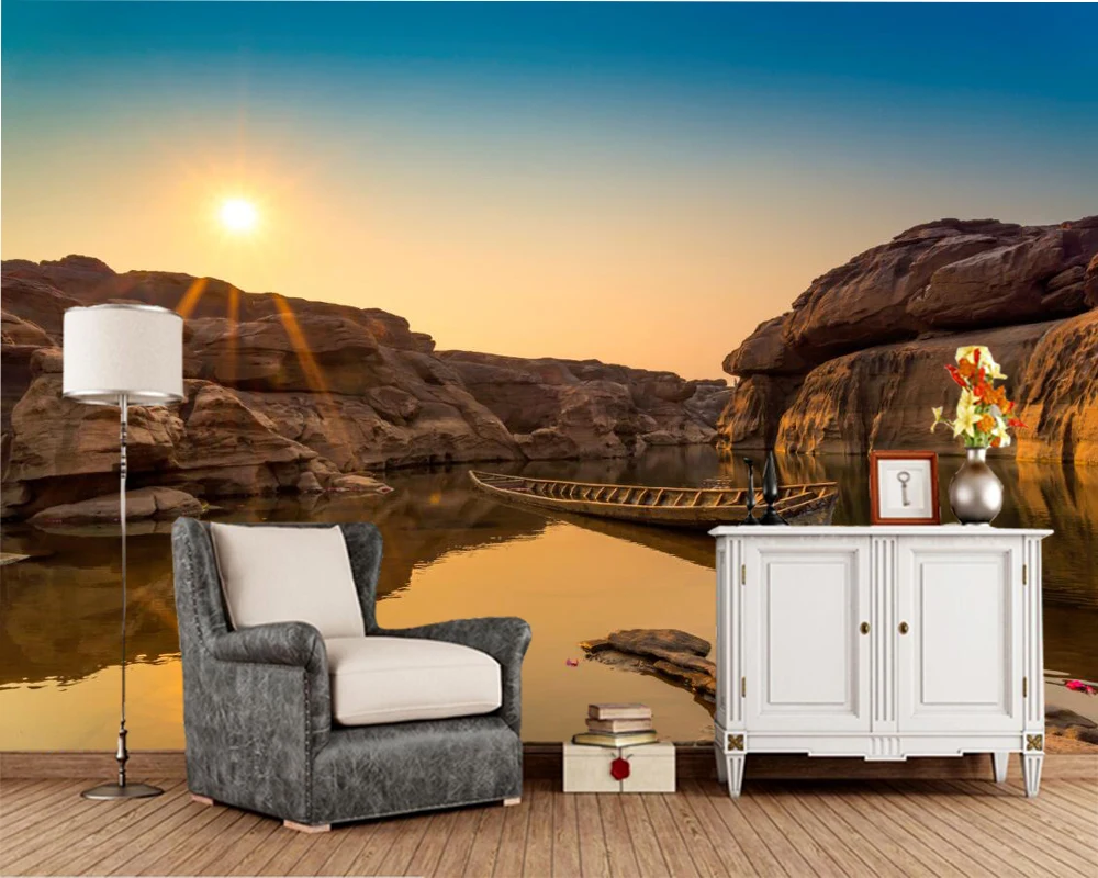 Papel де parede Sunrises и sunsets парки лодки для озера природа фото обои гостиная ТВ диван