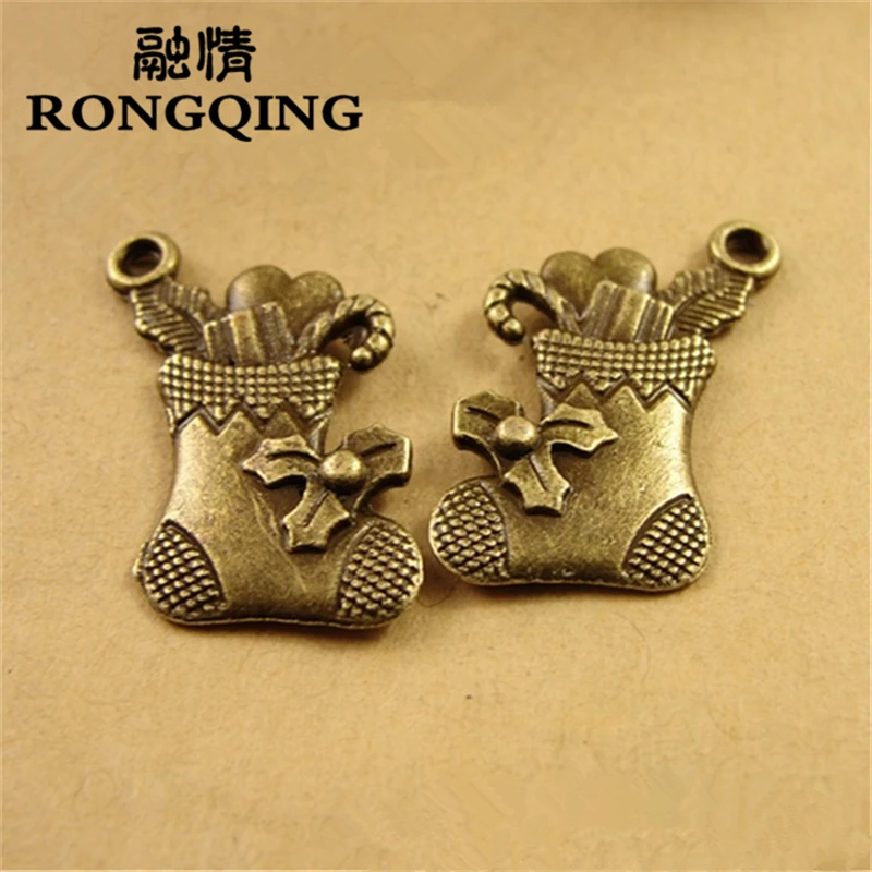 

RONGQING 13*20MM 60pcs/lot Christmas boots Pendants Necklaces Handmade Fashion Jewelry Charms DIY