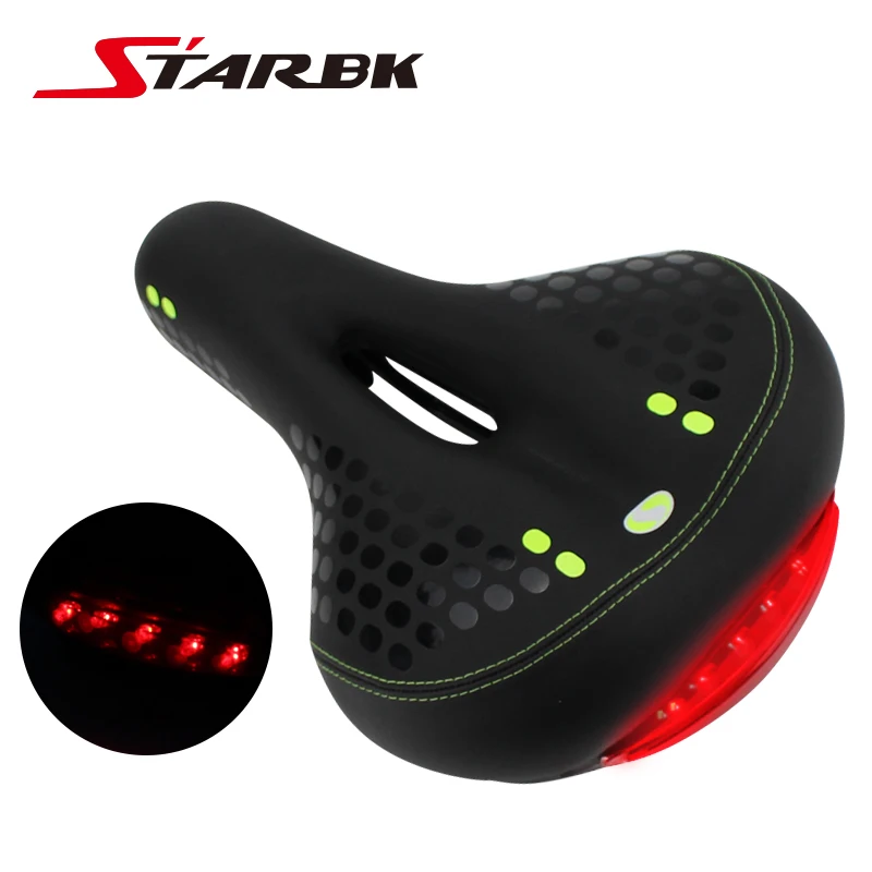 Велосипедное седло STARBK мягкое утолщенное широкое сиденье + задний фонарь для