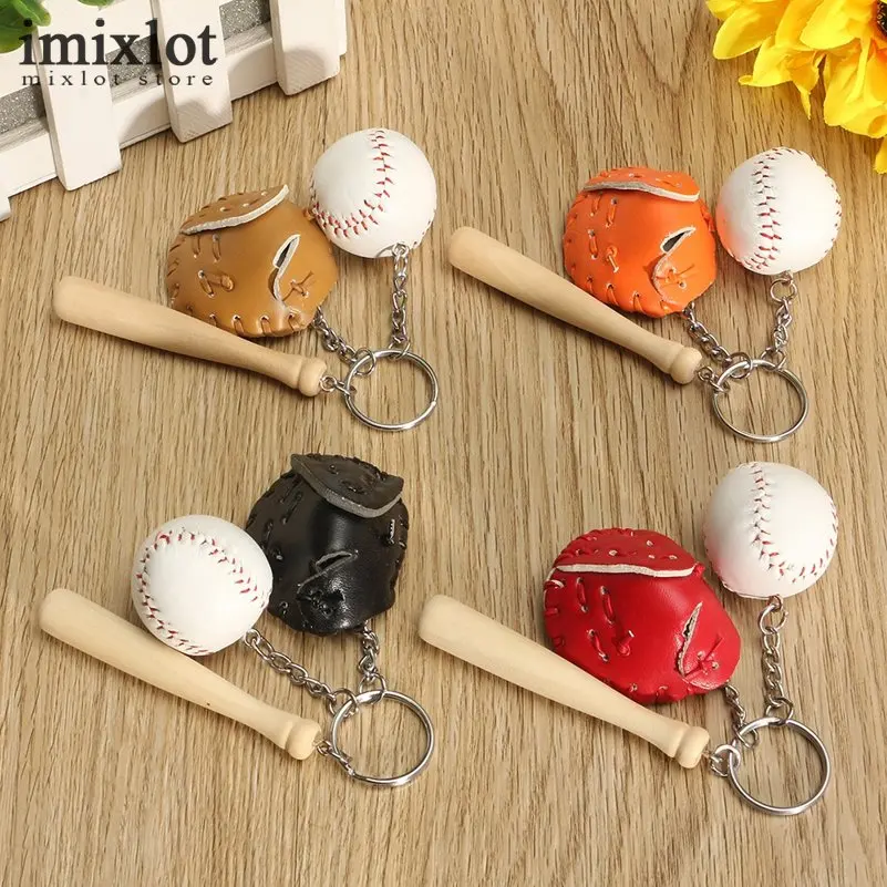 Imixlot 2pcs/lot Baseball Glove Wooden Bat Keychain Sports Car Key Chain Ring Gift For Man 4 Colors | Украшения и аксессуары