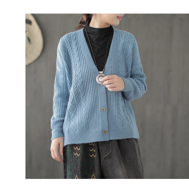 LPP-Simple twist weaving Vintage wool sweater Cardigan mori girl autumn winter |