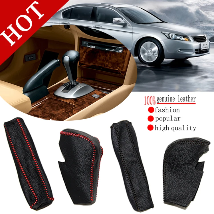 

2pcs/set Genuine Leather Gear Shift Knob Cover for 8-generation Accord automatic gear Hand sewing DIY Auto decoration Car