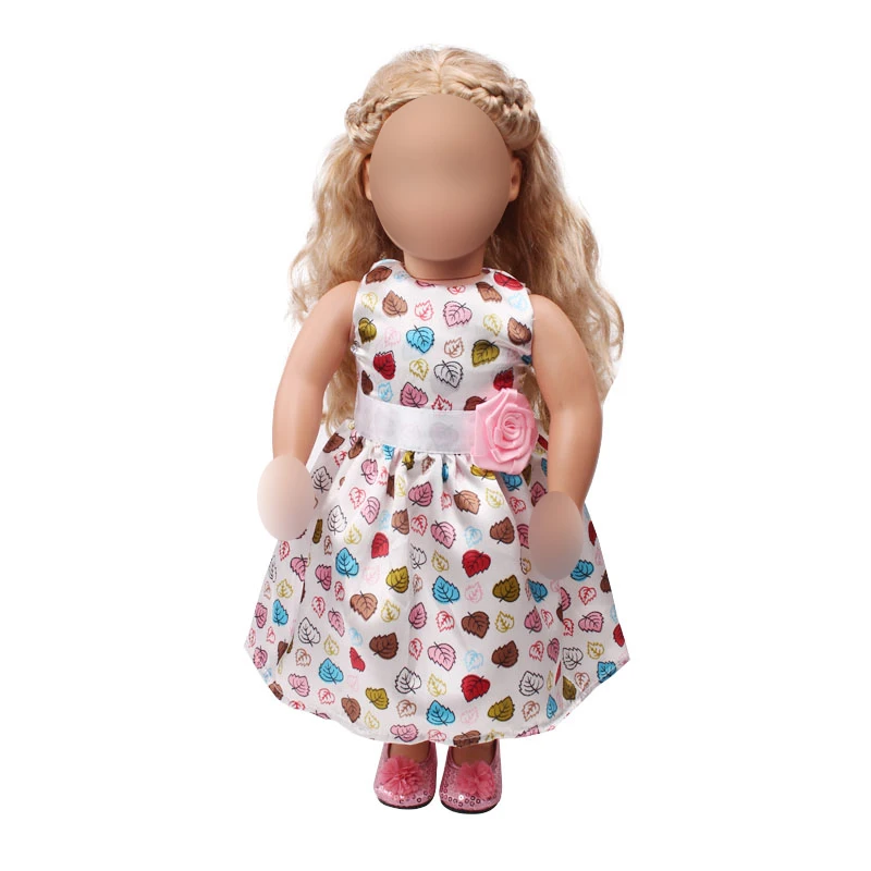 

18 inch Girls doll dress Light yellow leaf print evening gown American new born clothes Baby toys fit 43 cm baby c698