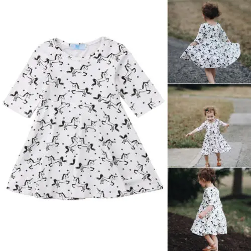 2018 милое детское платье принцессы для маленьких девочек с единорогом