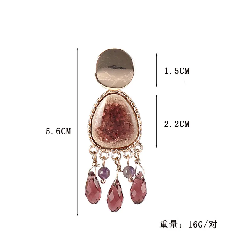 XQ wine red ceramic stone inlay drop pendant earrings alloy faceted glass fashion new jewelry accessories | Украшения и