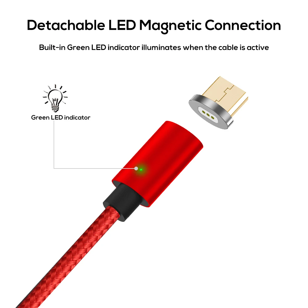 Кабель магнитный TOPK FLine-Mini 1м и 2м LED Micro USB Nylon Braided для зарядки Samsung S7 Xiaomi Redmi 4X.