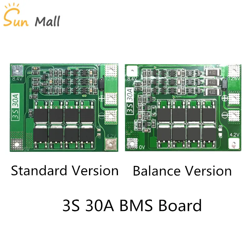 3S 30A BMS плата баланса тока 11 1 В 12 6 в 18650 литиевая батарея Защитная с equalization привод
