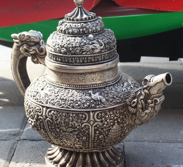 Украшение из бронзы с фабрики Тибет серебро 8 благоприятный символ дракон феникс