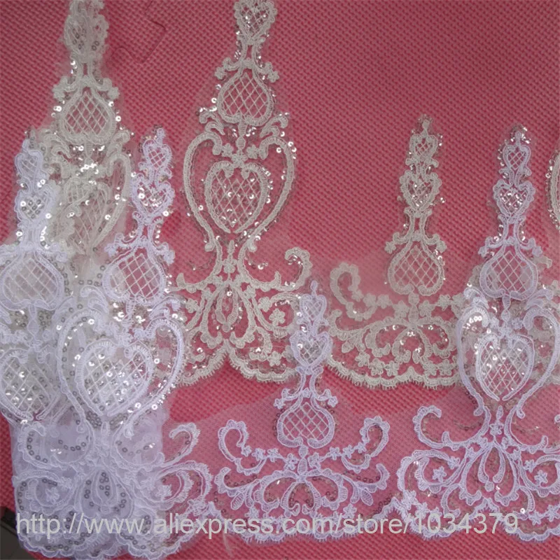 Delicate 1yard 30cm Sequins Ivory White Fabric Flower Venise Venice Lace Trim Applique Sewing Craft for Wedding Dec. LW0305 | Дом и сад