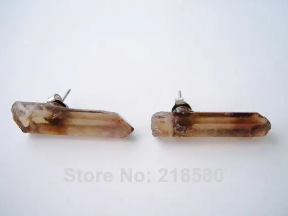 

H-CE48 Boho Style Jewelry Smoki Quartz Point Earrings Crystal Stud Earrings Silver or gold
