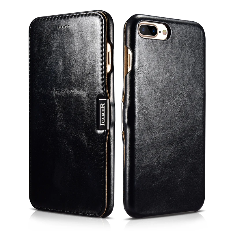 

For iPhone 7 8 Flip Case Retro Cowhide Genuine Leather Phone Case Simple Business Smart Bag Cover for Apple iPhone 7Plus 8Plus