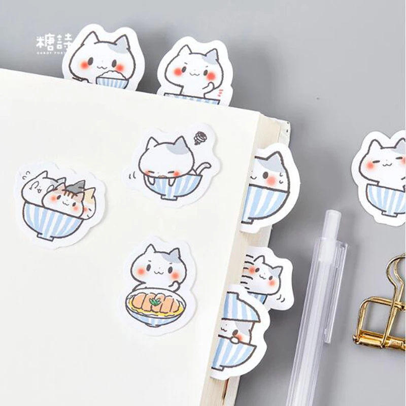 45 шт./кор. Новый Kawaii миске с изображением кота и в штучной упаковке Стикеры Slef
