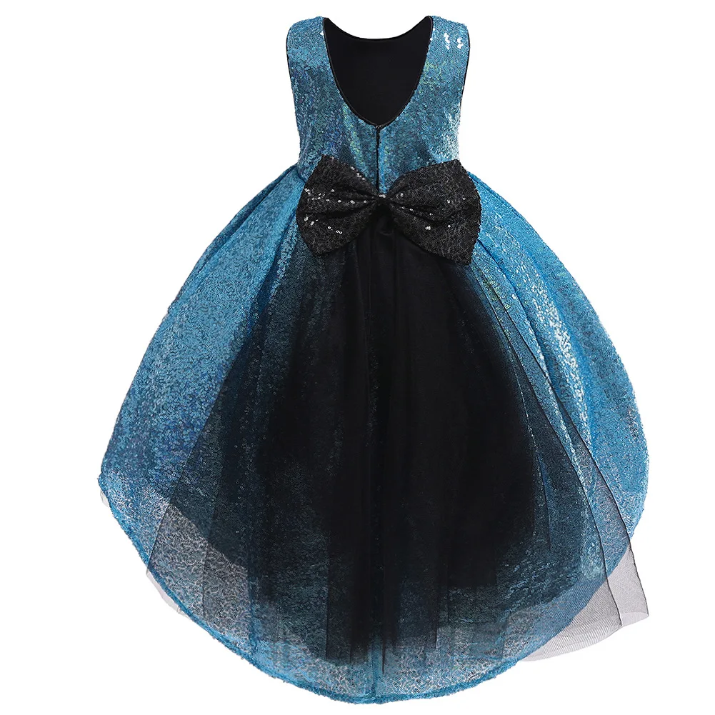 2019 Summer New Girl Princess Sequined Big Bow Excellent Foreign Style Children's Model Walking Show Evening Trailing Dress | Детская