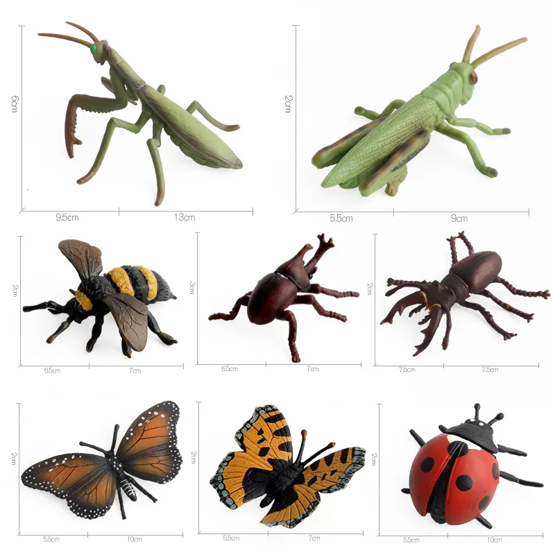 8 teile/набор insekten spielzeug marienkafer grasshopper mantis bee spielzeugfiguren ПВХ яруса модель bilding