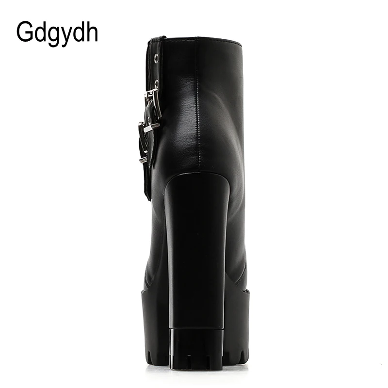 Женские ботильоны на шнуровке Gdgydh черные обувь платформе с пряжкой и круглым