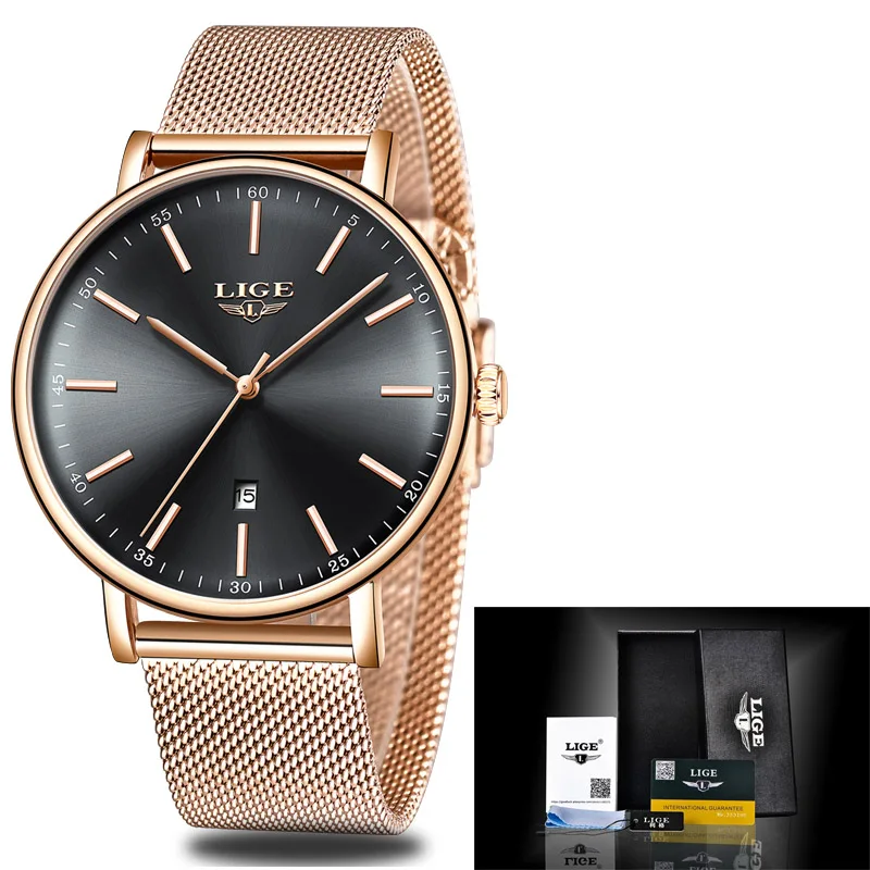 

LIGE Ultra thin Ladies Watch Brand Luxury Women Watches Waterproof Rose Gold Stainless Steel Quartz Wrist Watch Montre Femme