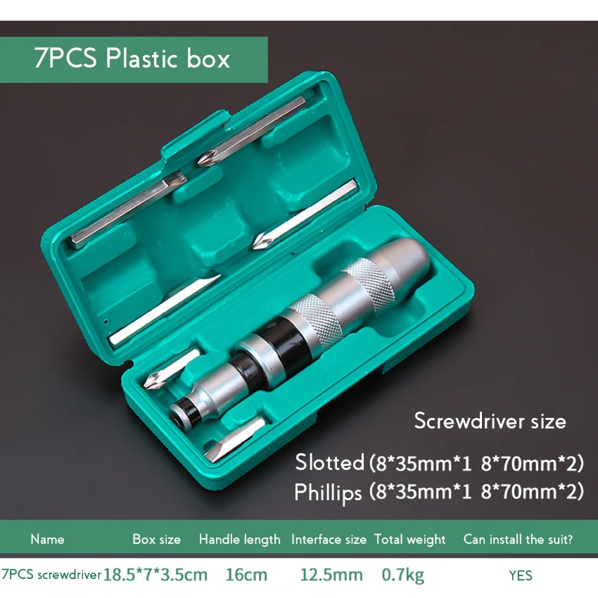 Impact Screwdriver Set Professional Portable 1 Handle + 6/7/12 Heads Stubborn Screw | Инструменты
