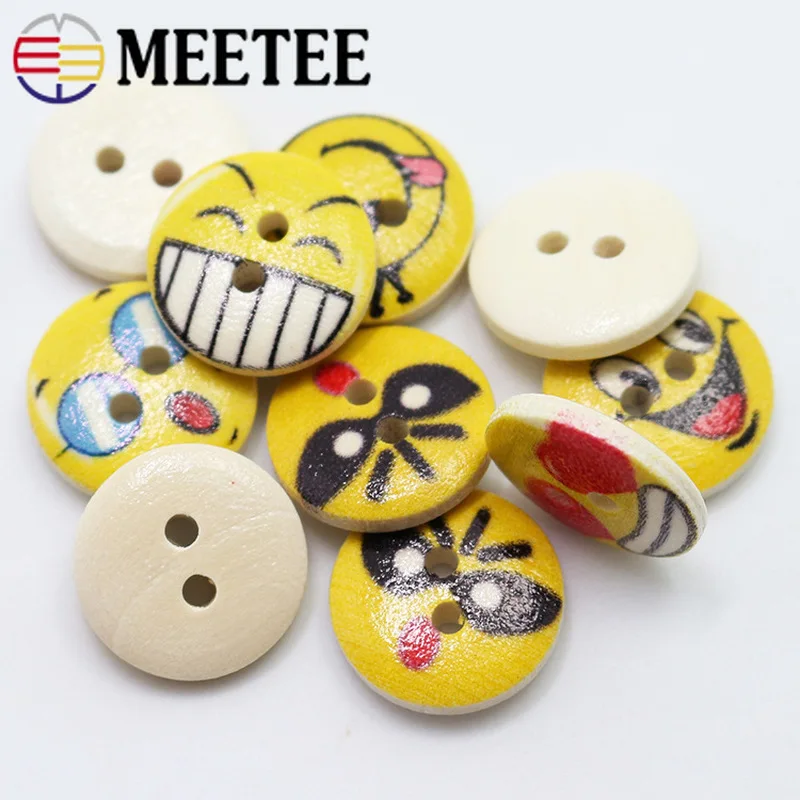 200pcs Painted wooden buttons for crafts mixed children's cartoon smiley face printing button 15mm 2-Holes Button C1-19 | Дом и сад