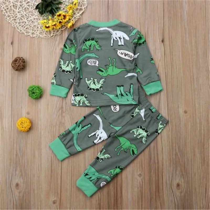 Autumn Long Sleeve Dinosaur T-shirt Tops Pants Outfits Boys Girls Clothing 2PCS Toddler Kids Baby Girl Boy Clothes Set | Детская одежда