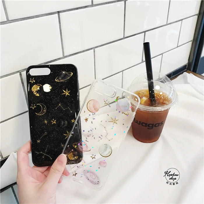 Sevenqi Роскошный блеск звезд Чехол для iPhone 7 плюс 6 6S сверкающих Сатурн Луна кремния